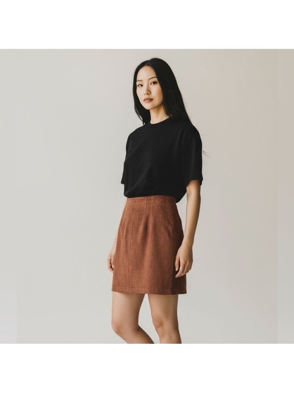 Lord & Taylor Vintage Suede Leather Women's Brown Lined Skirt Size 14P